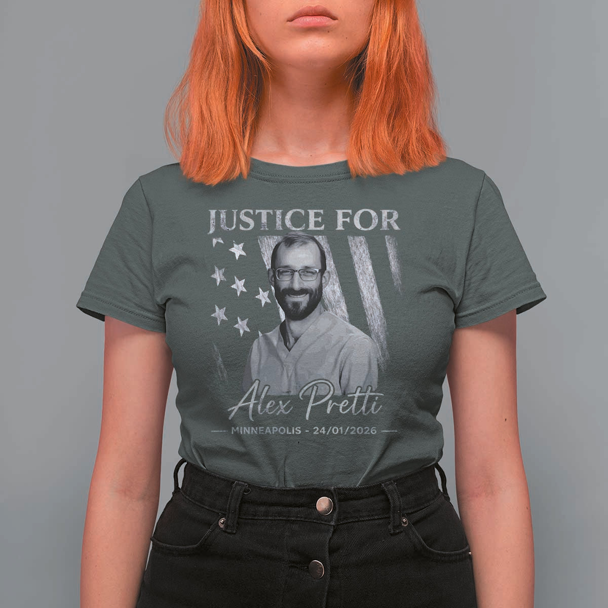 Justice For Alex Pretti T Shirt For Women Minneapolis Tribute 2026 Vintage American Flag
