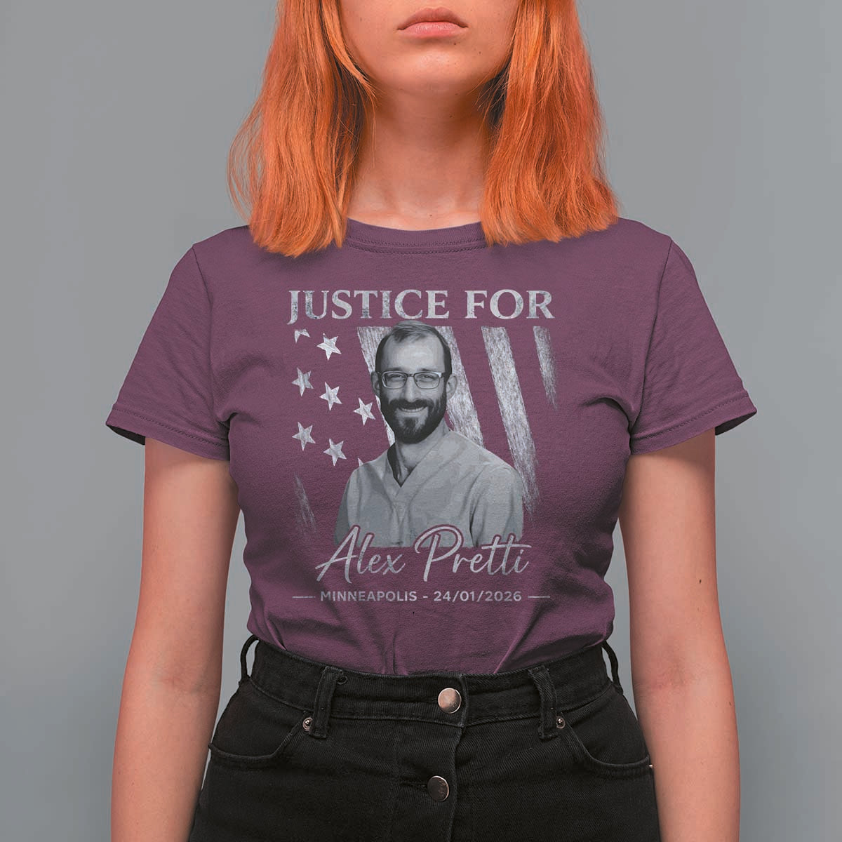 Justice For Alex Pretti T Shirt For Women Minneapolis Tribute 2026 Vintage American Flag