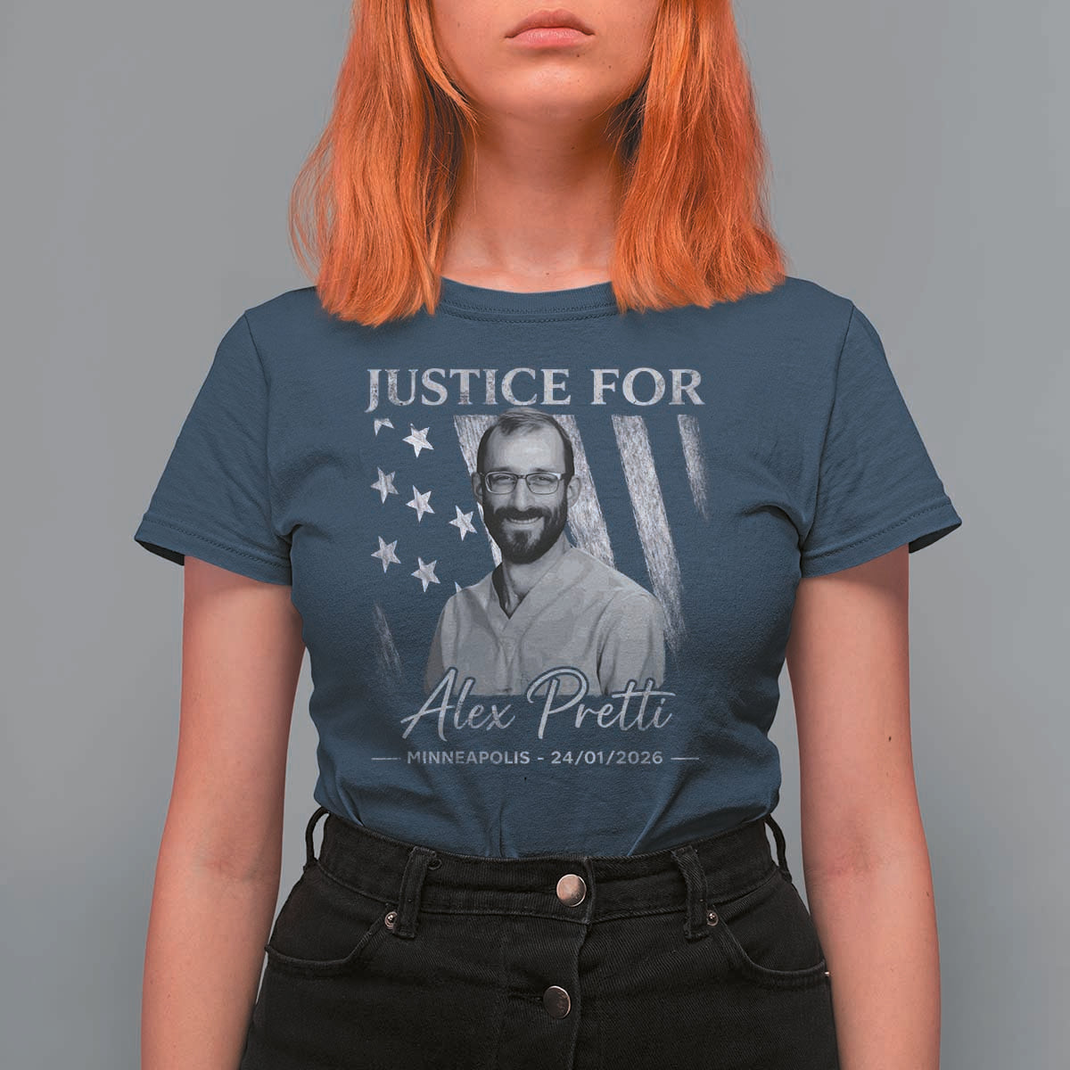 Justice For Alex Pretti T Shirt For Women Minneapolis Tribute 2026 Vintage American Flag