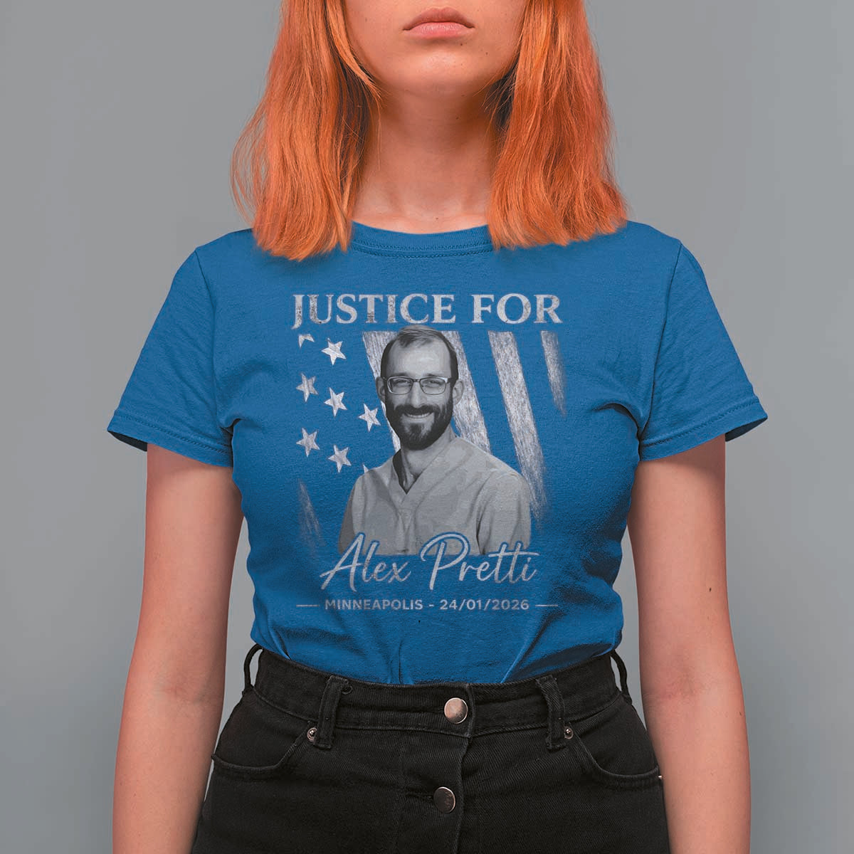 Justice For Alex Pretti T Shirt For Women Minneapolis Tribute 2026 Vintage American Flag