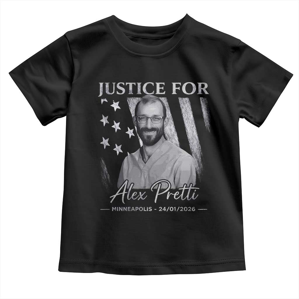 Justice For Alex Pretti Toddler T Shirt Minneapolis Tribute 2026 Vintage American Flag