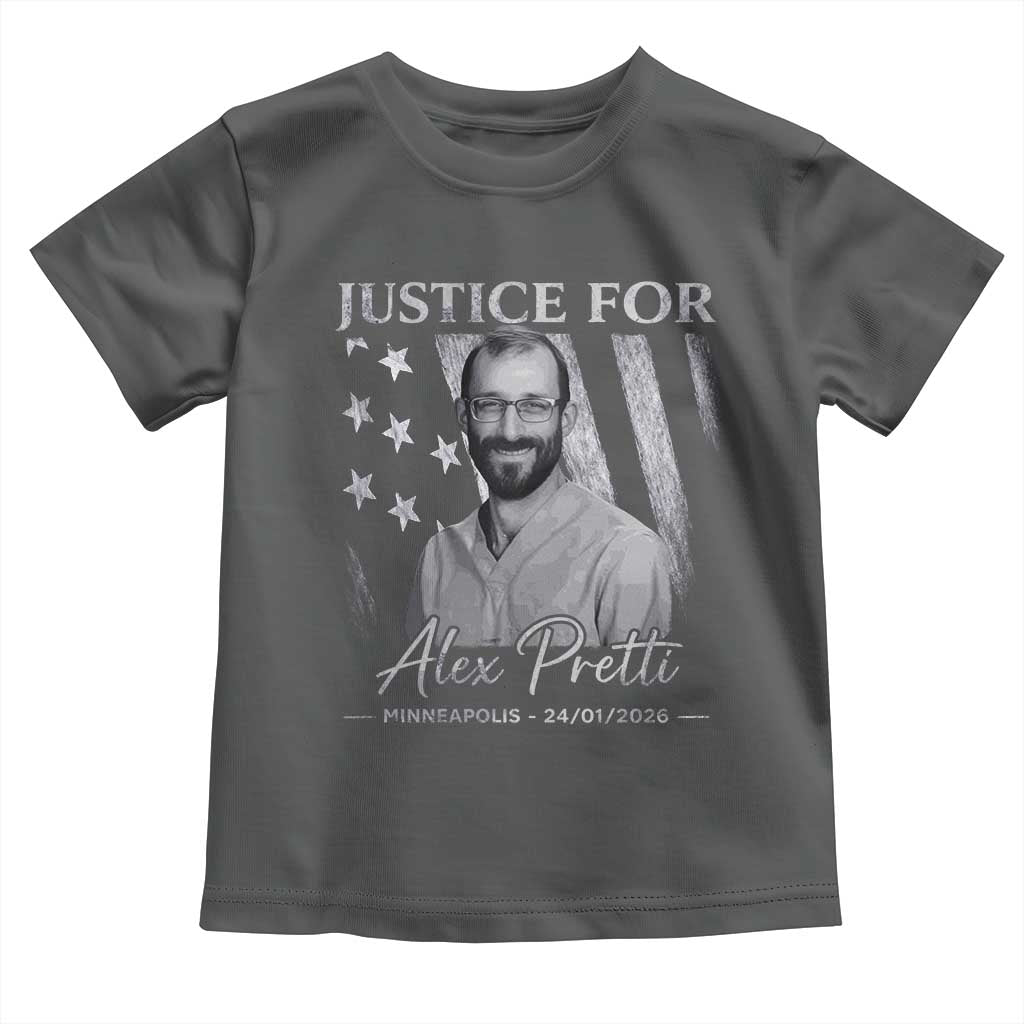 Justice For Alex Pretti Toddler T Shirt Minneapolis Tribute 2026 Vintage American Flag