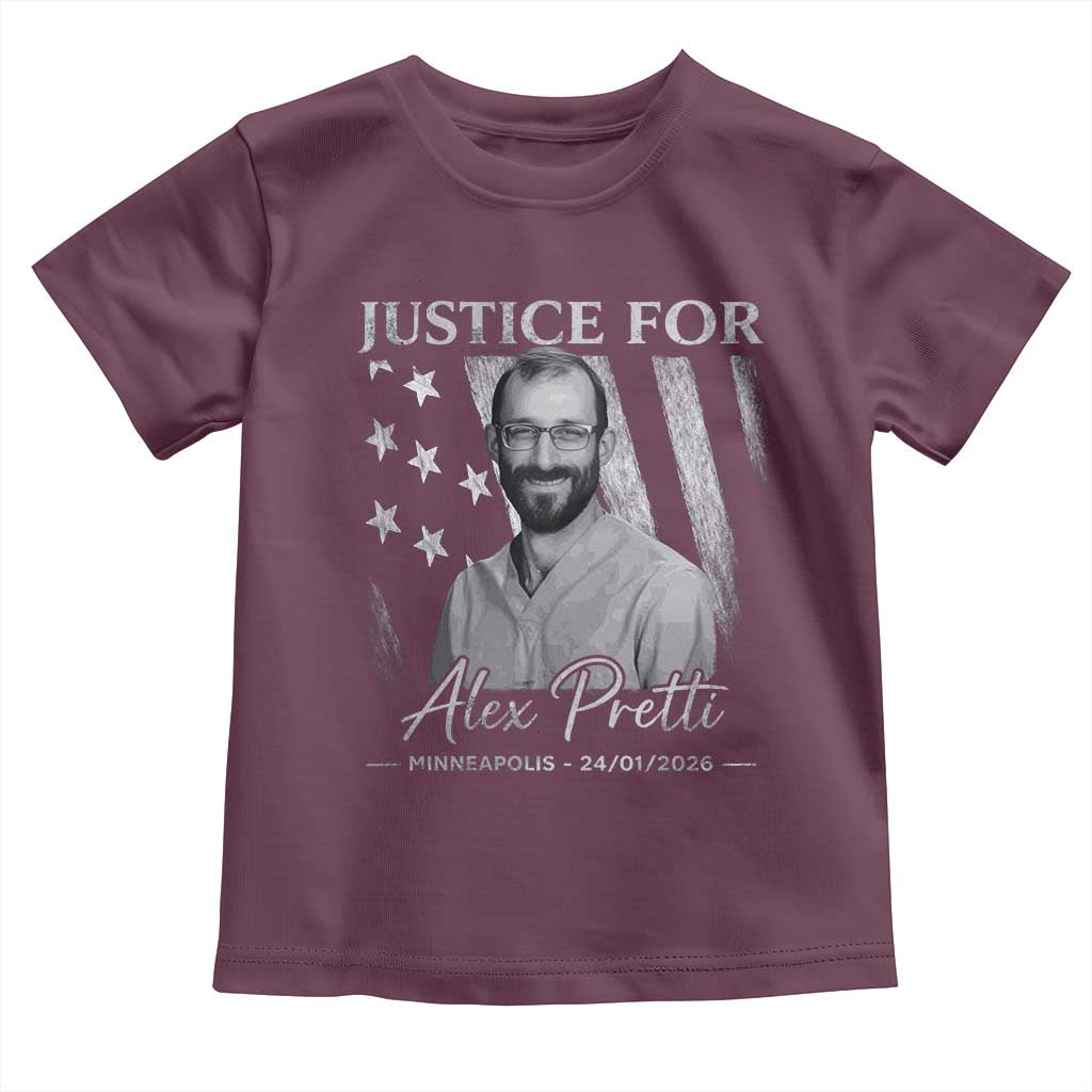 Justice For Alex Pretti Toddler T Shirt Minneapolis Tribute 2026 Vintage American Flag