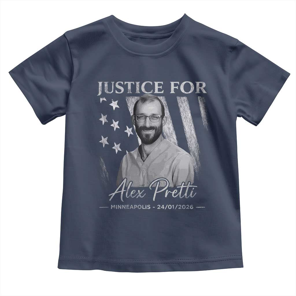 Justice For Alex Pretti Toddler T Shirt Minneapolis Tribute 2026 Vintage American Flag