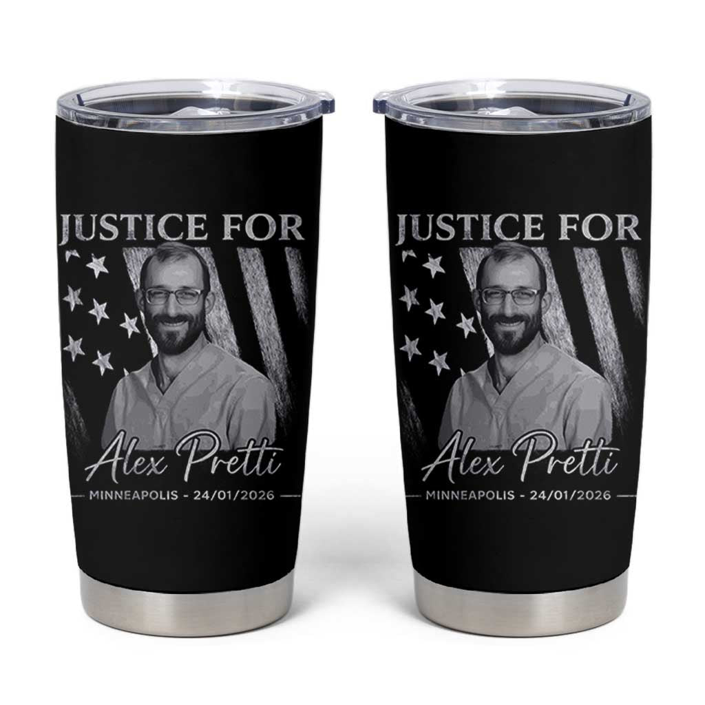 Justice For Alex Pretti Tumbler Cup Minneapolis Tribute 2026 Vintage American Flag