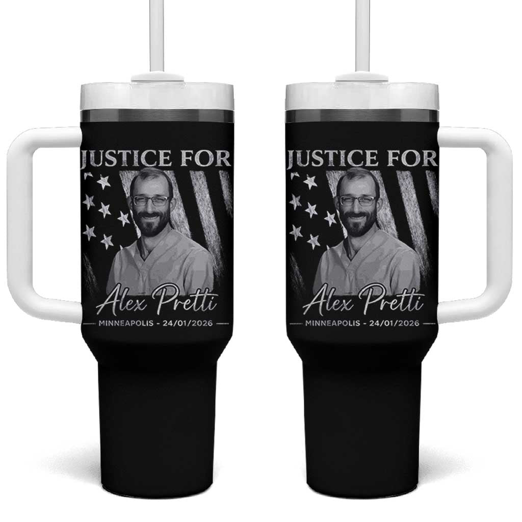 Justice For Alex Pretti Tumbler With Handle Minneapolis Tribute 2026 Vintage American Flag