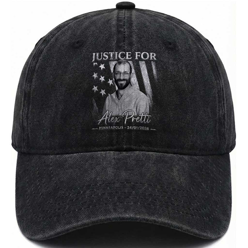 Justice For Alex Pretti Washed Cotton Baseball Cap Minneapolis Tribute 2026 Vintage American Flag