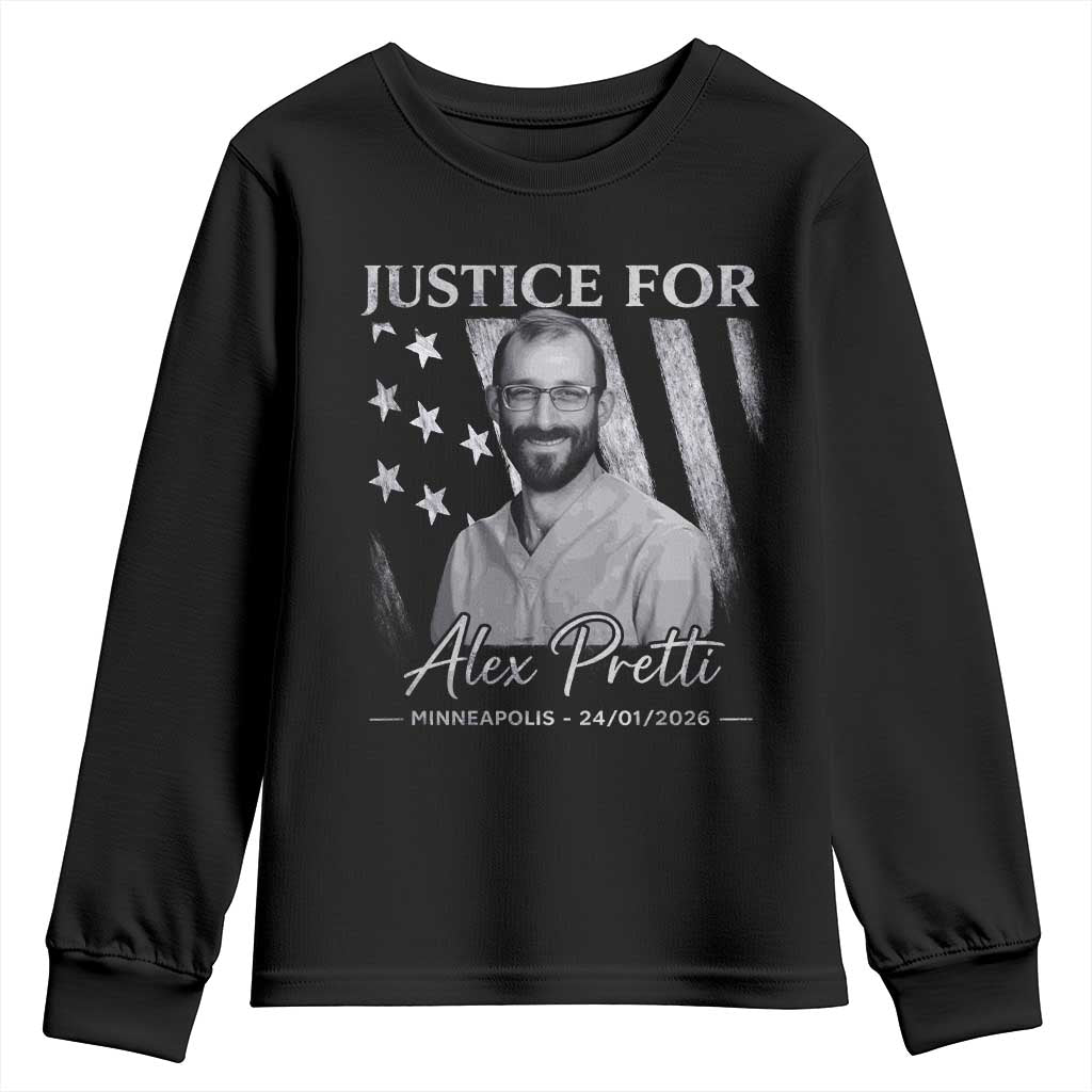 Justice For Alex Pretti Youth Sweatshirt Minneapolis Tribute 2026 Vintage American Flag