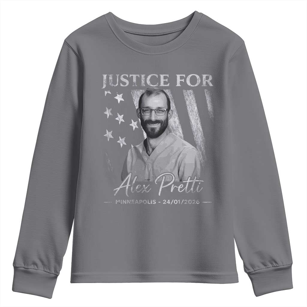 Justice For Alex Pretti Youth Sweatshirt Minneapolis Tribute 2026 Vintage American Flag