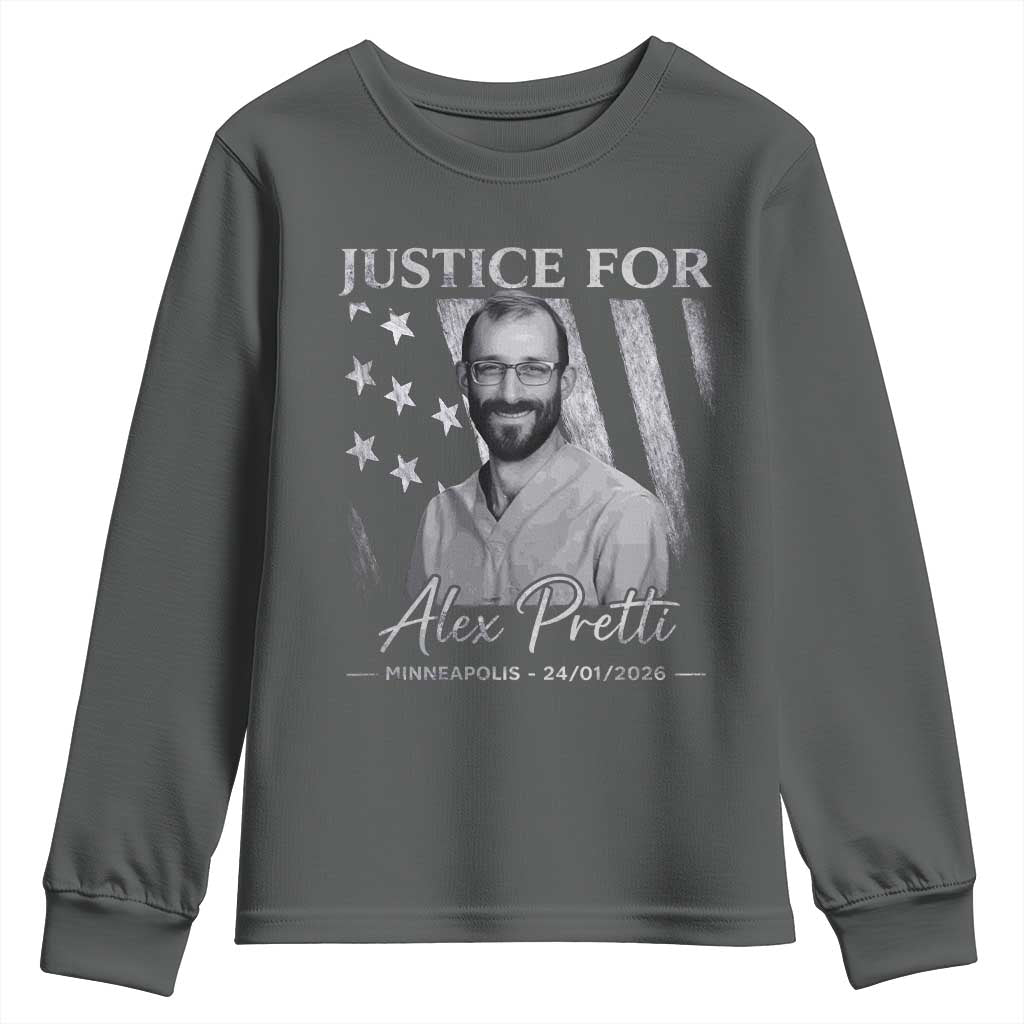 Justice For Alex Pretti Youth Sweatshirt Minneapolis Tribute 2026 Vintage American Flag