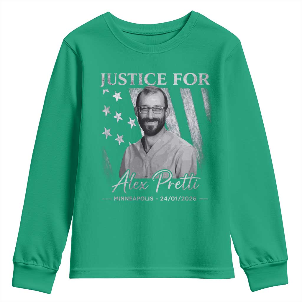 Justice For Alex Pretti Youth Sweatshirt Minneapolis Tribute 2026 Vintage American Flag