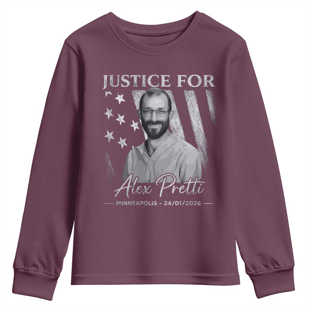Justice For Alex Pretti Youth Sweatshirt Minneapolis Tribute 2026 Vintage American Flag