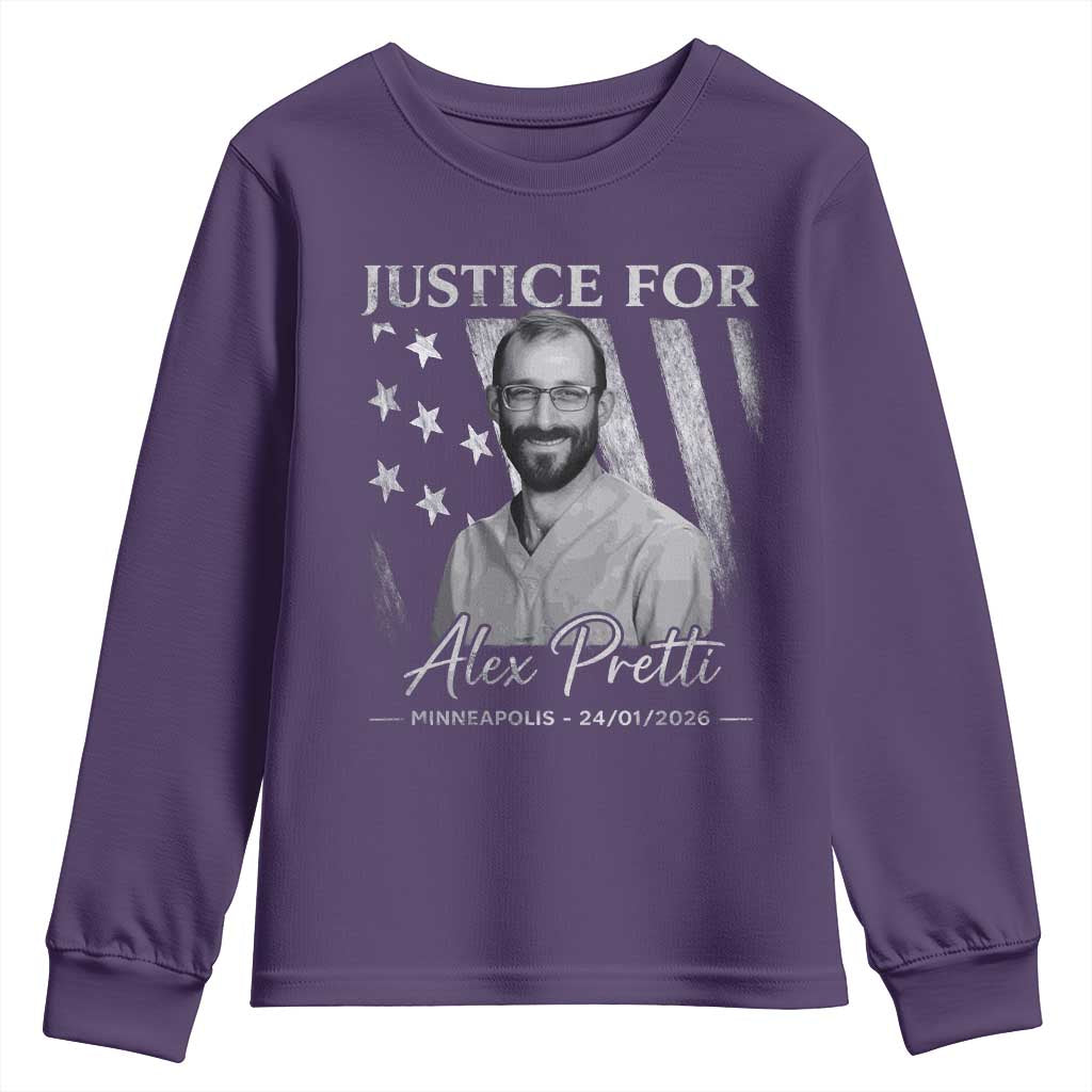 Justice For Alex Pretti Youth Sweatshirt Minneapolis Tribute 2026 Vintage American Flag