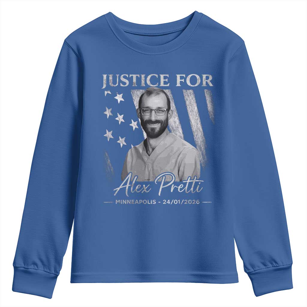 Justice For Alex Pretti Youth Sweatshirt Minneapolis Tribute 2026 Vintage American Flag