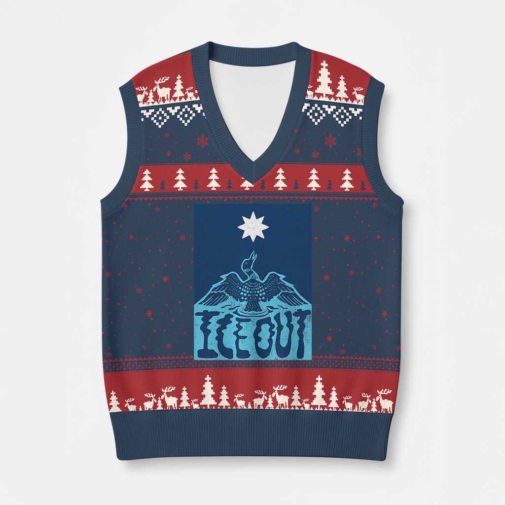 Ice Out Minnesota Loon V-Neck Knit Sweater Vest MN State Protest
