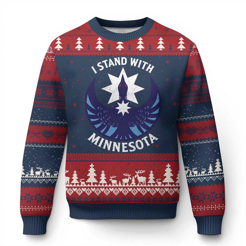 I Stand With Minnesota Ugly Christmas Sweater Rebel Common Loon Minnesota Protest