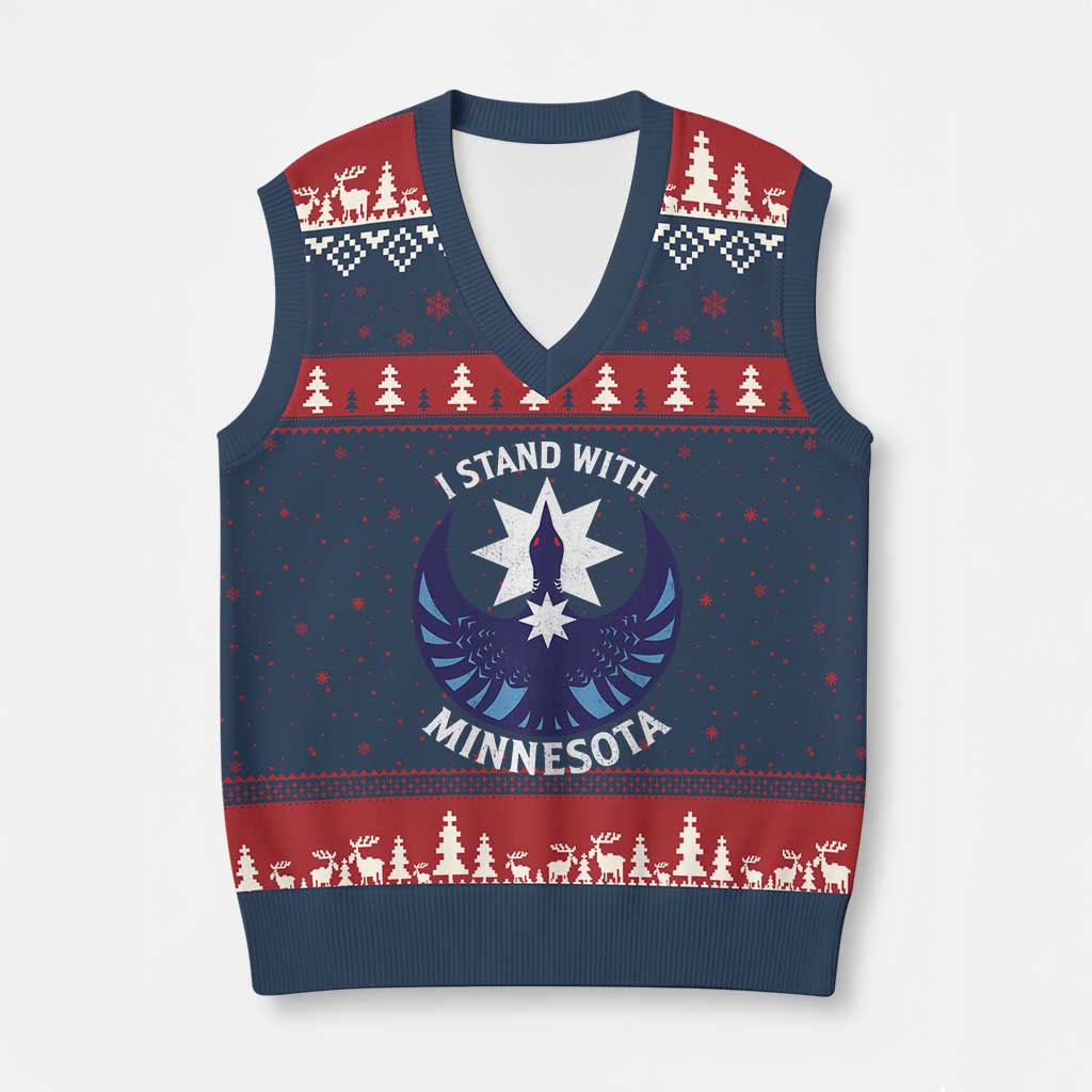 I Stand With Minnesota V-Neck Knit Sweater Vest Rebel Common Loon Minnesota Protest