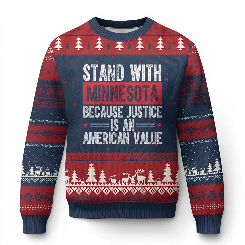 Stand With Minnesota Because Justice Is An American Value Ugly Christmas Sweater Political Statement