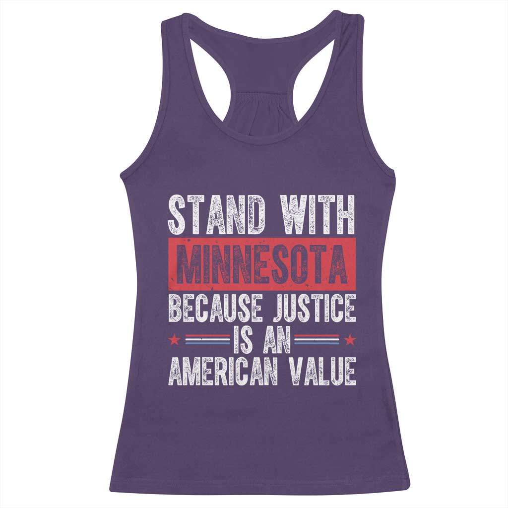 Stand With Minnesota Because Justice Is An American Value Racerback Tank Top Political Statement
