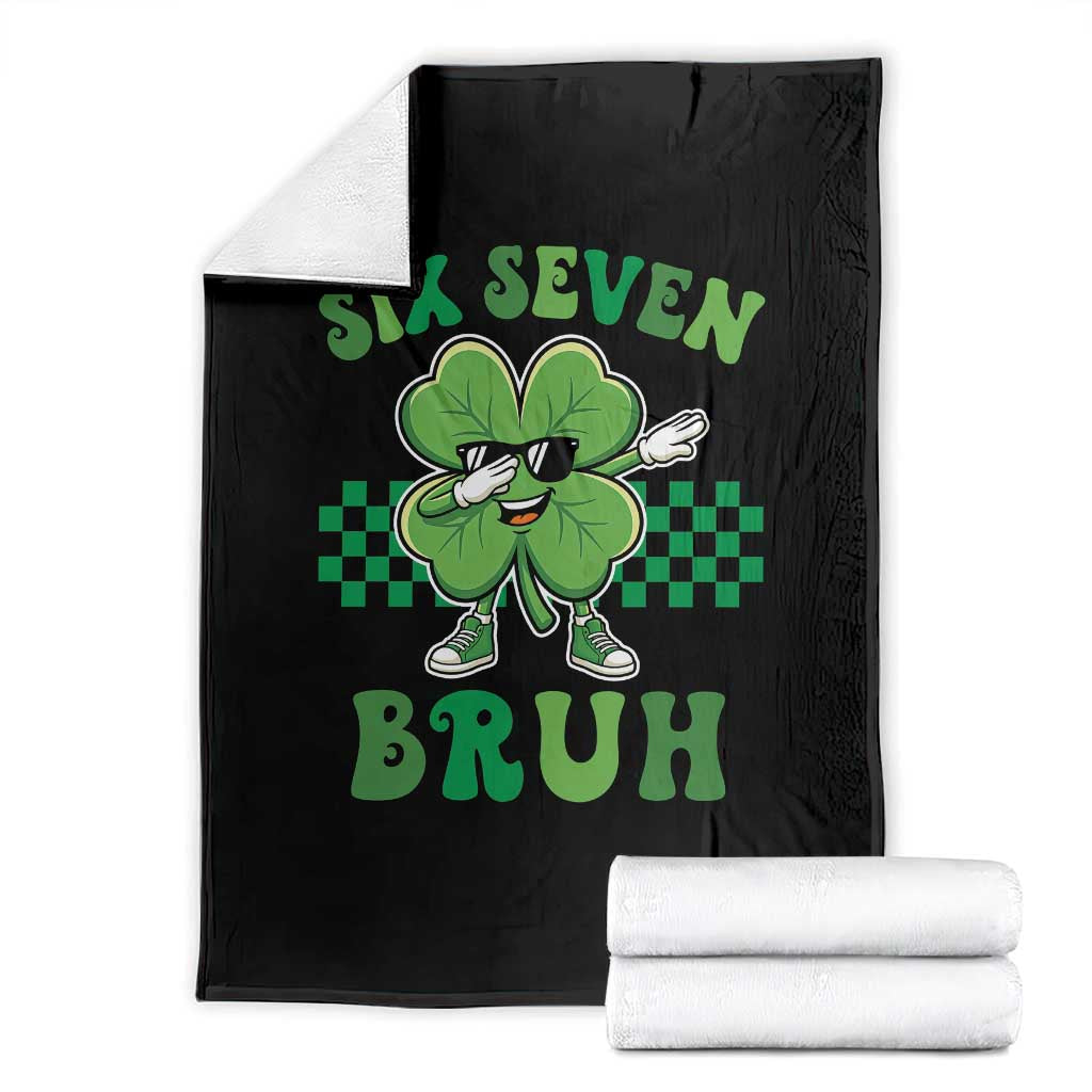 Funny 67 St Patricks Day Throw Blanket Six Seven Bruh Dabbing Shamrock