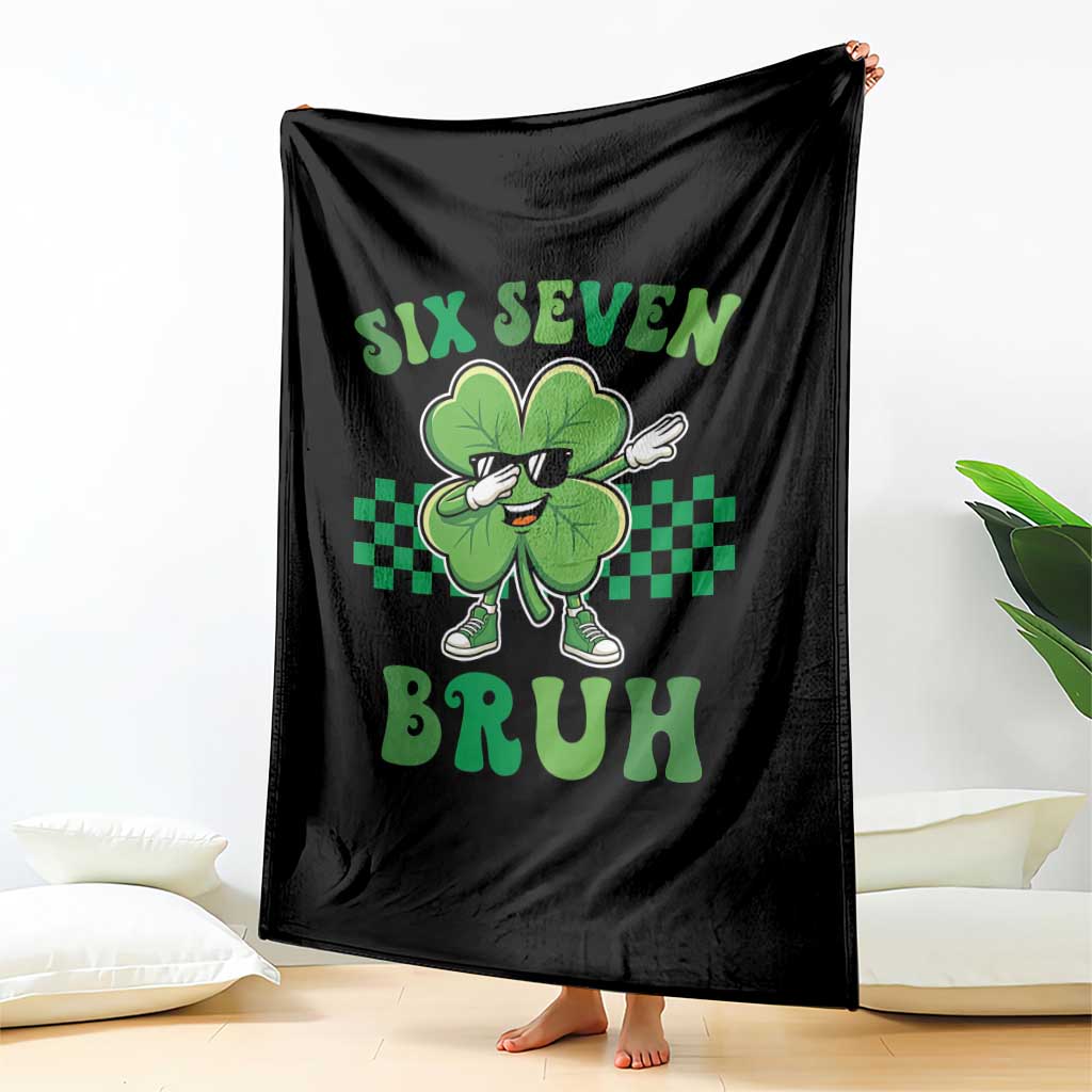 Funny 67 St Patricks Day Throw Blanket Six Seven Bruh Dabbing Shamrock
