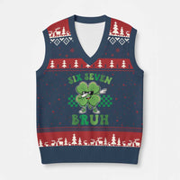 Funny 67 St Patricks Day V-Neck Knit Sweater Vest Six Seven Bruh Dabbing Shamrock