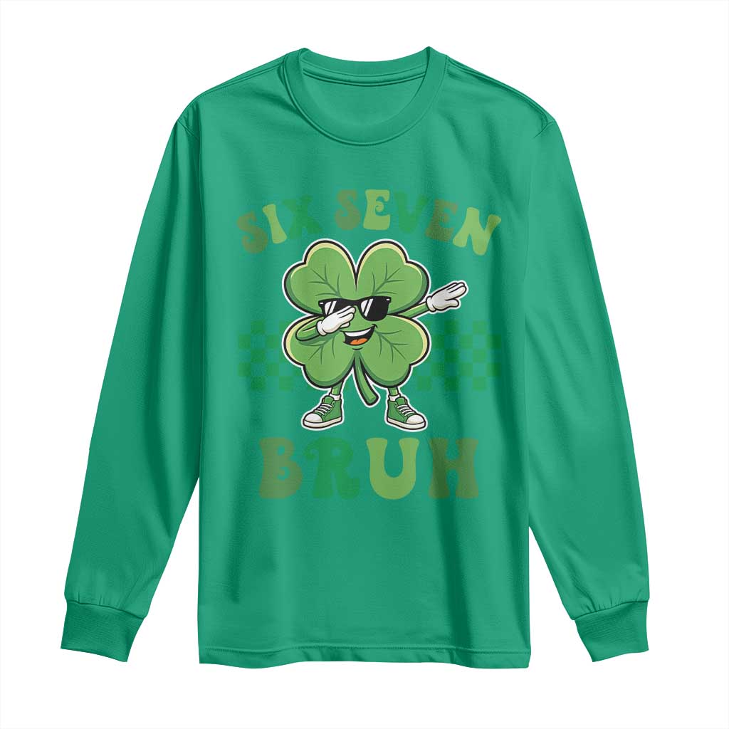 Funny 67 St Patricks Day Long Sleeve Shirt Six Seven Bruh Dabbing Shamrock