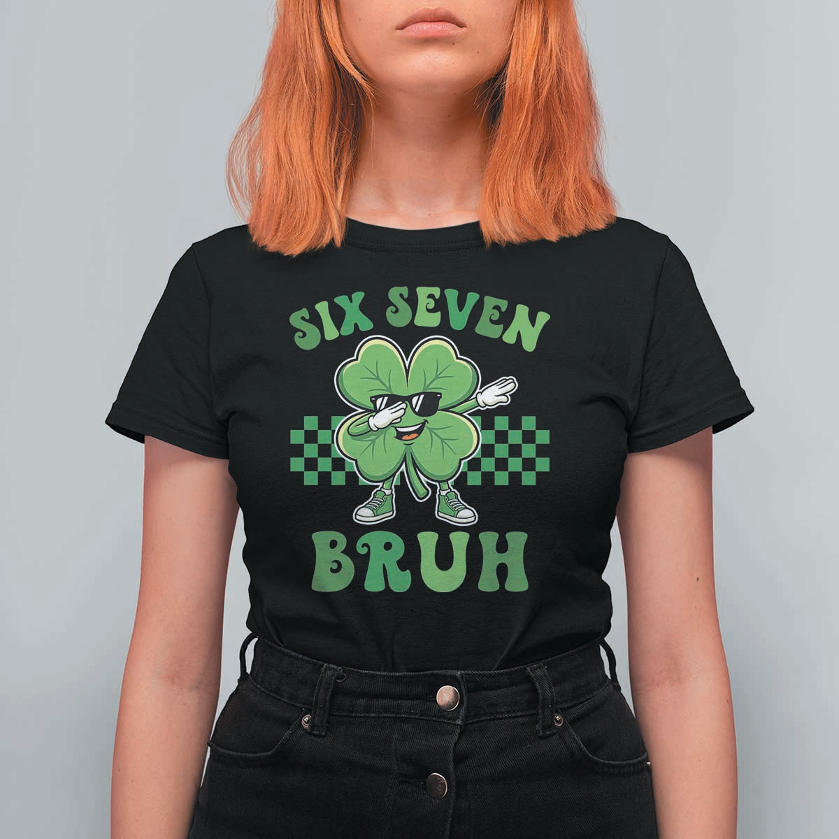 Funny 67 St Patricks Day T Shirt For Women Six Seven Bruh Dabbing Shamrock