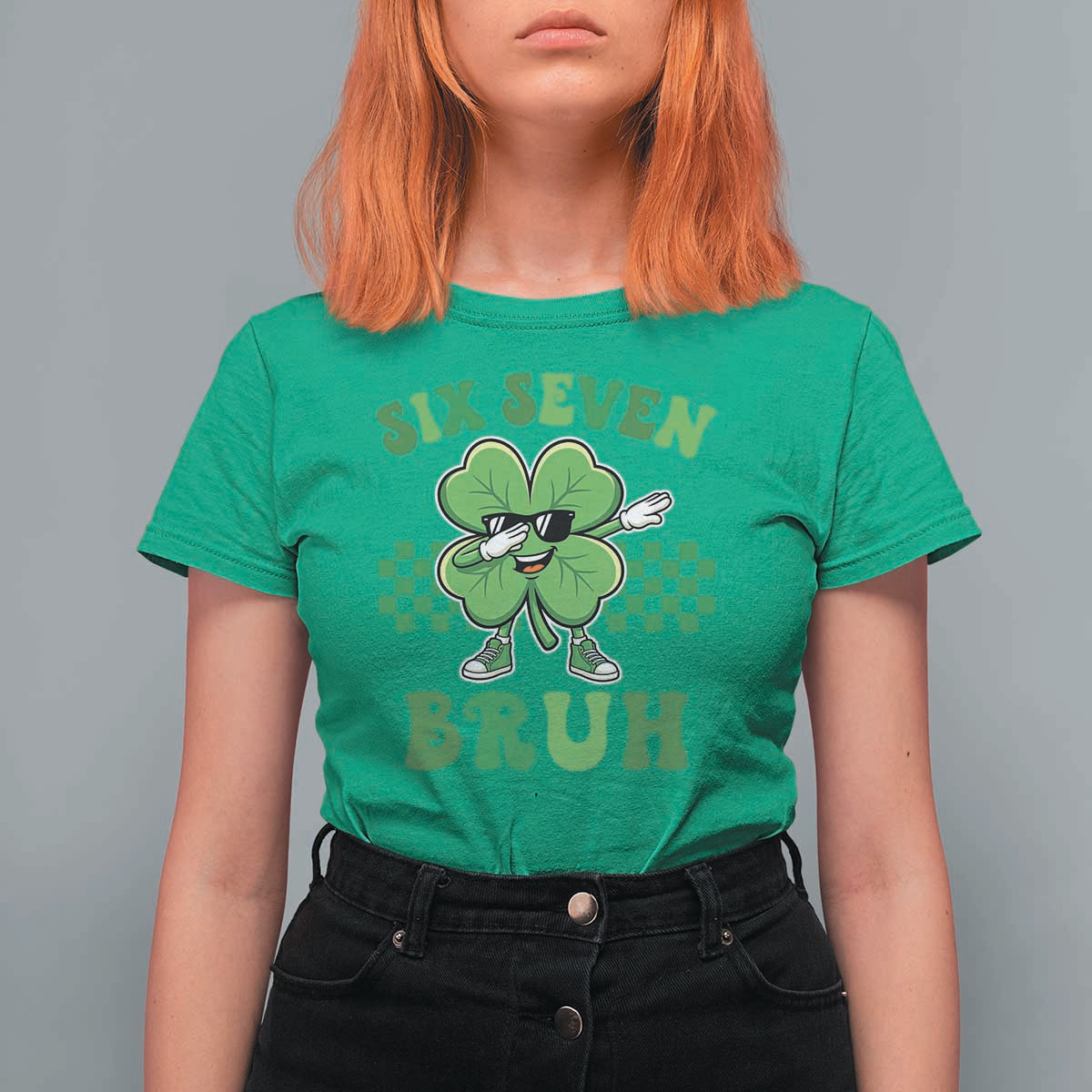 Funny 67 St Patricks Day T Shirt For Women Six Seven Bruh Dabbing Shamrock