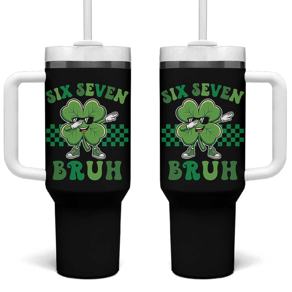 Funny 67 St Patricks Day Tumbler With Handle Six Seven Bruh Dabbing Shamrock