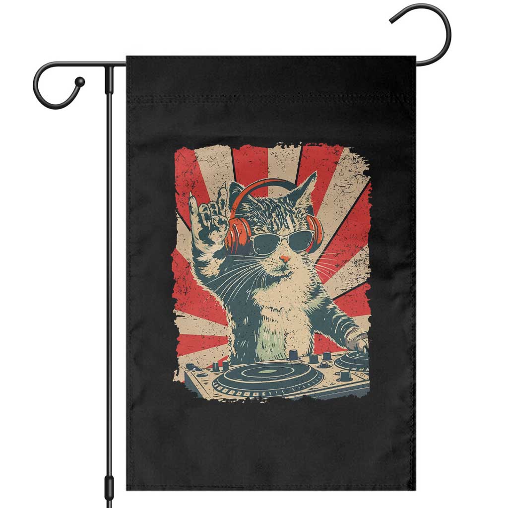 Funny DJ Cat with Headphones Retro Music Lover Garden Flag