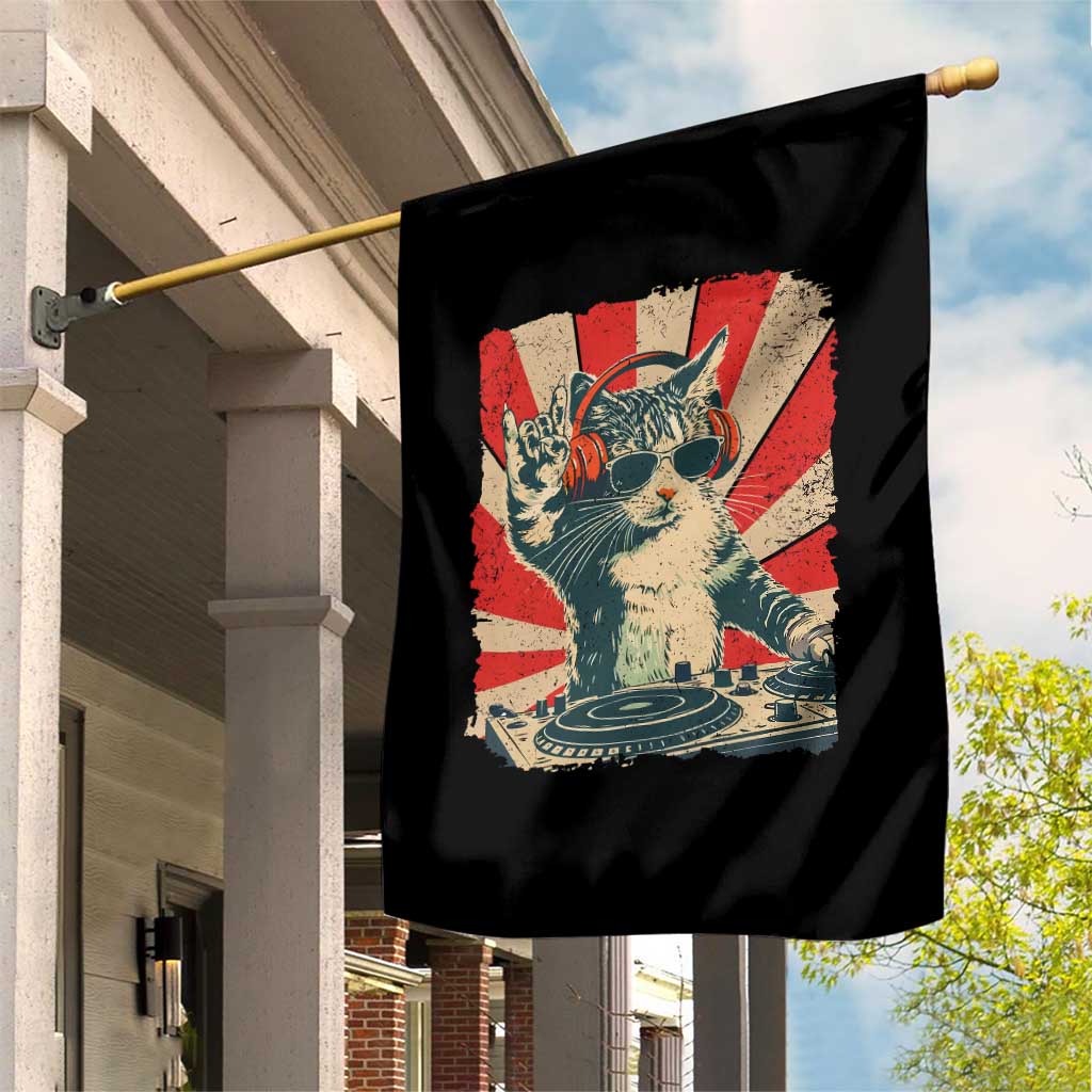 Funny DJ Cat with Headphones Retro Music Lover Garden Flag