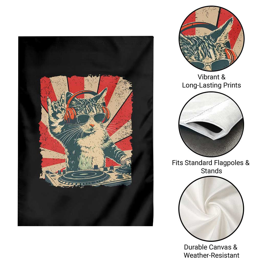 Funny DJ Cat with Headphones Retro Music Lover Garden Flag
