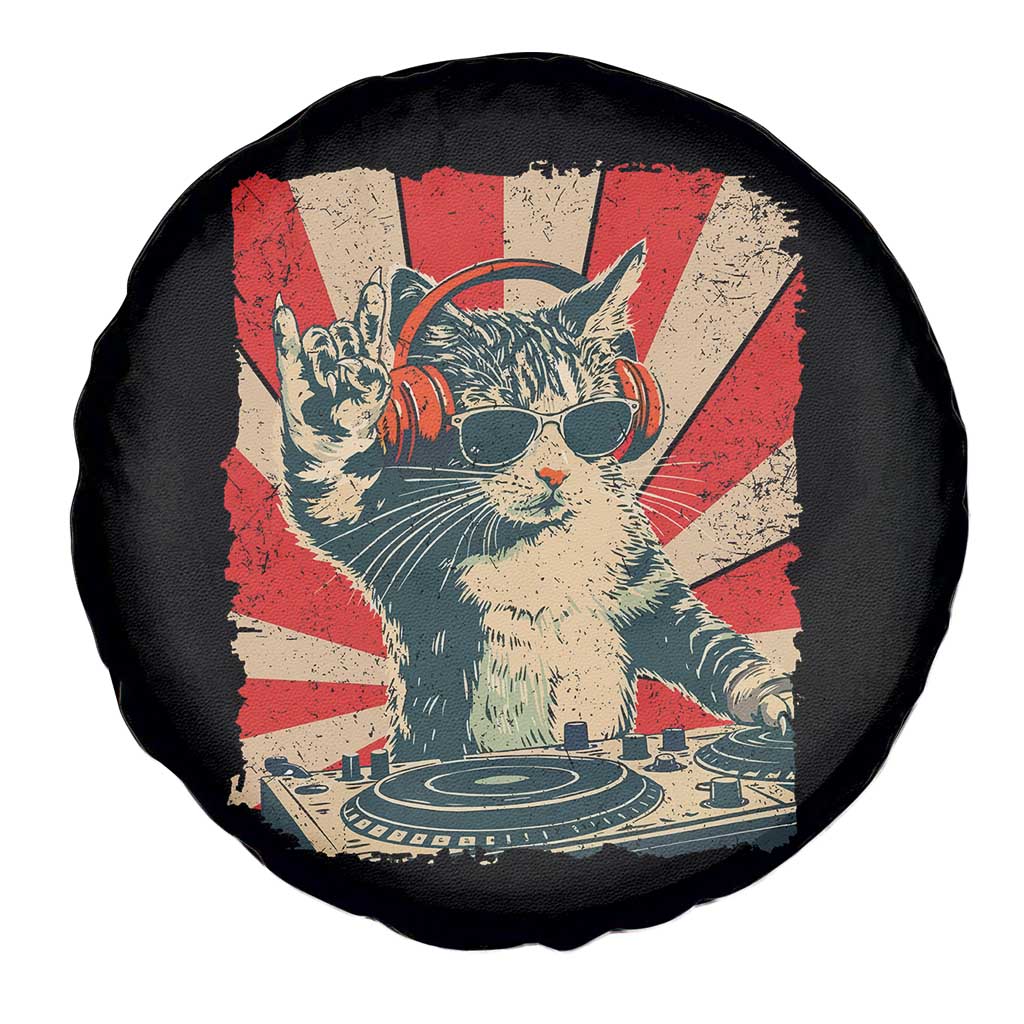 Funny DJ Cat with Headphones Retro Music Lover Spare Tire Cover