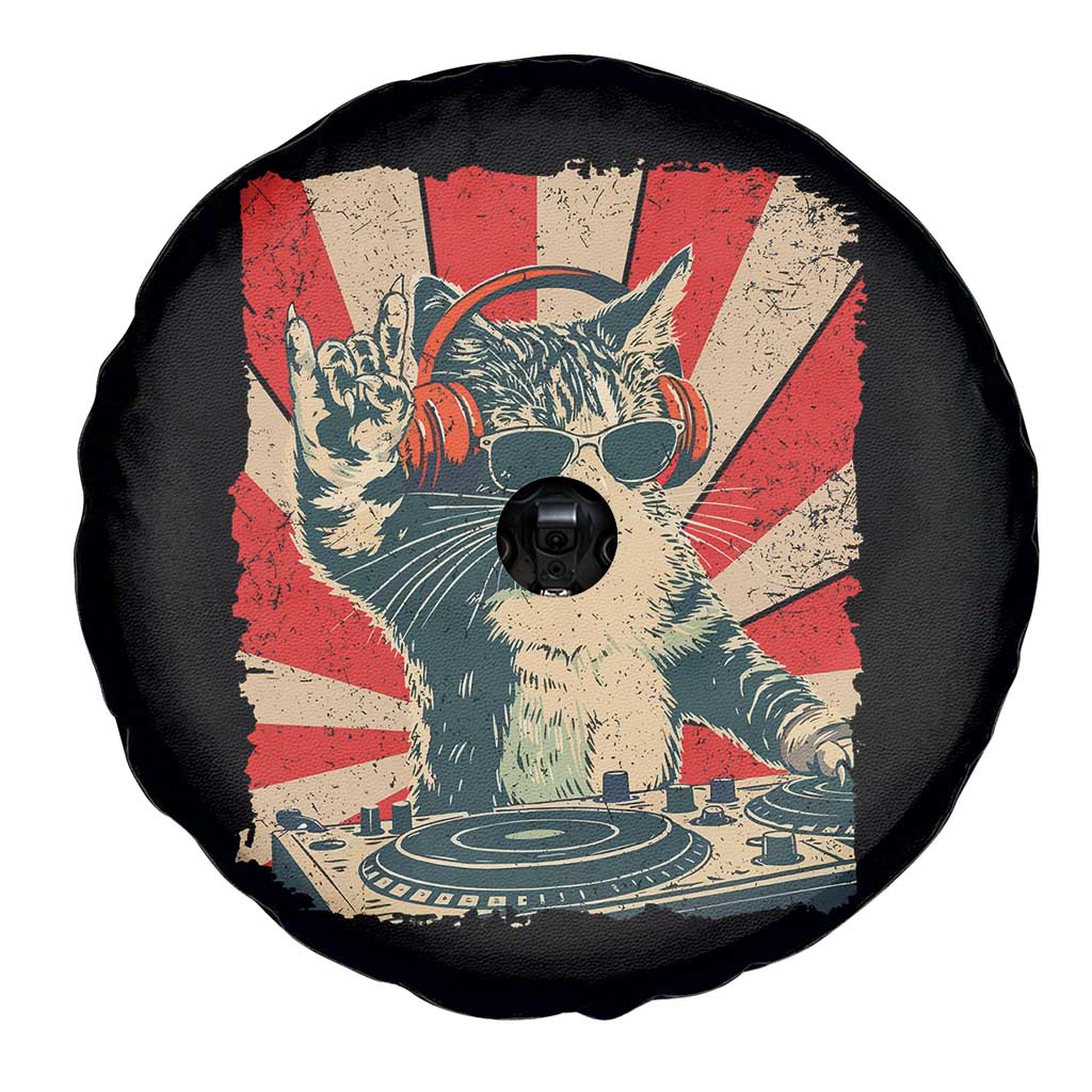 Funny DJ Cat with Headphones Retro Music Lover Spare Tire Cover