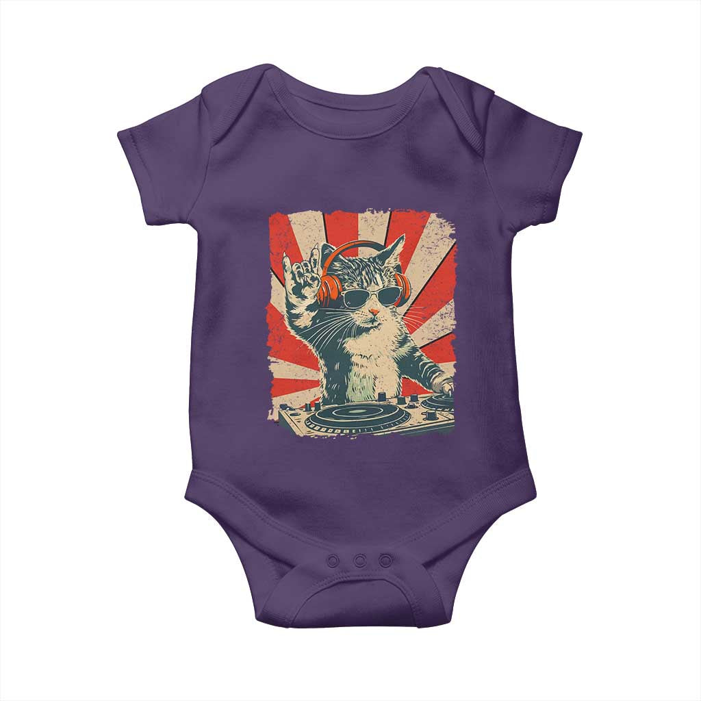 Funny DJ Cat with Headphones Retro Music Lover Baby Onesie