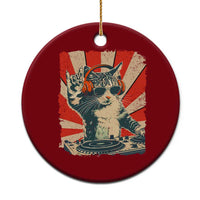 Funny DJ Cat with Headphones Retro Music Lover Ceramic Ornament