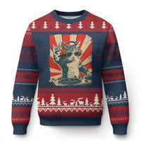 Funny DJ Cat with Headphones Retro Music Lover Ugly Christmas Sweater