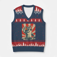 Funny DJ Cat with Headphones Retro Music Lover V-Neck Knit Sweater Vest