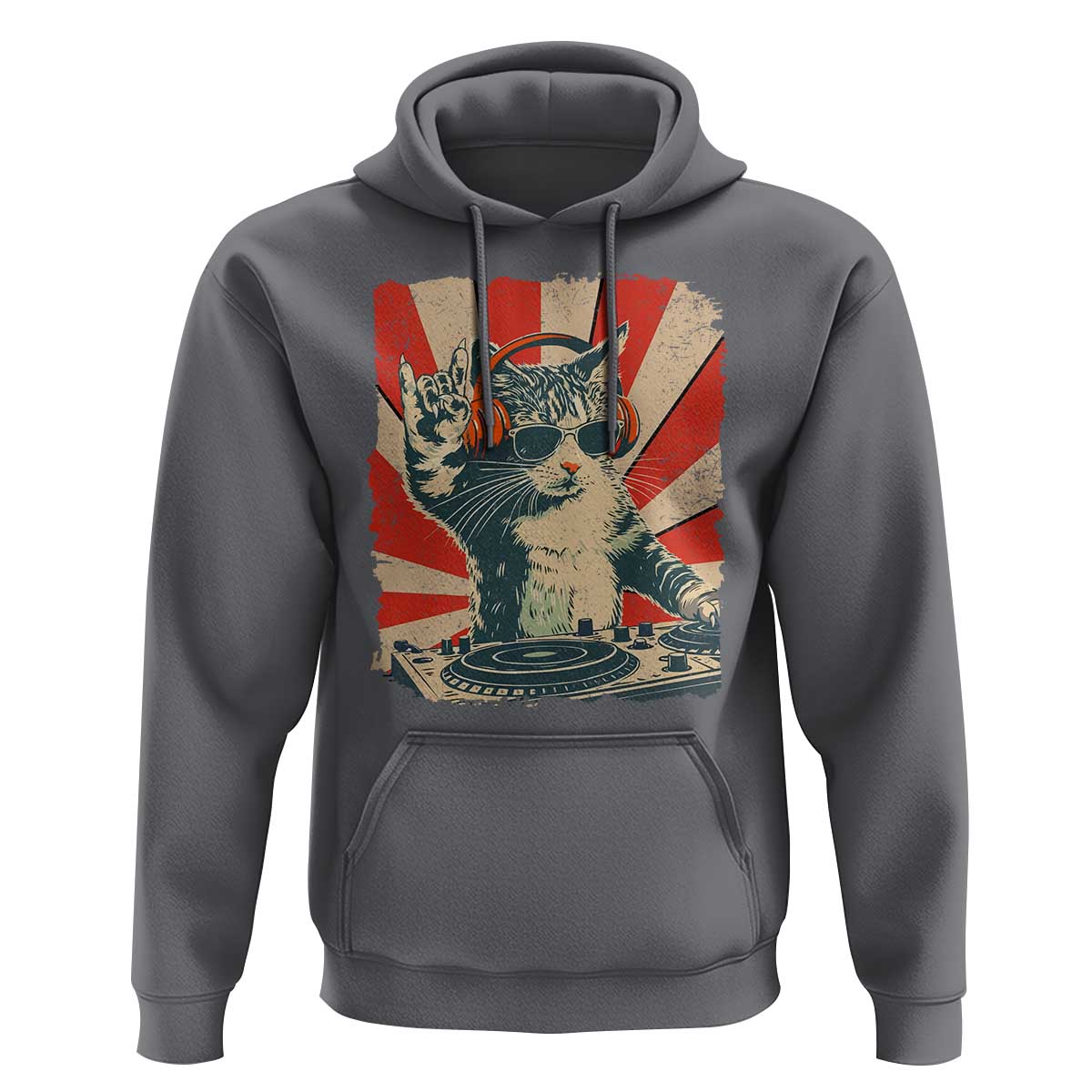 Funny DJ Cat with Headphones Retro Music Lover Hoodie