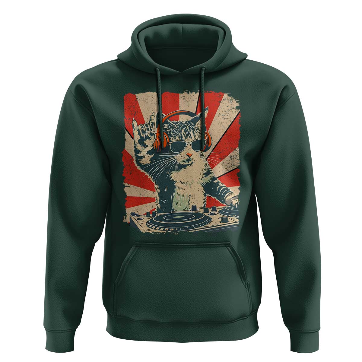 Funny DJ Cat with Headphones Retro Music Lover Hoodie