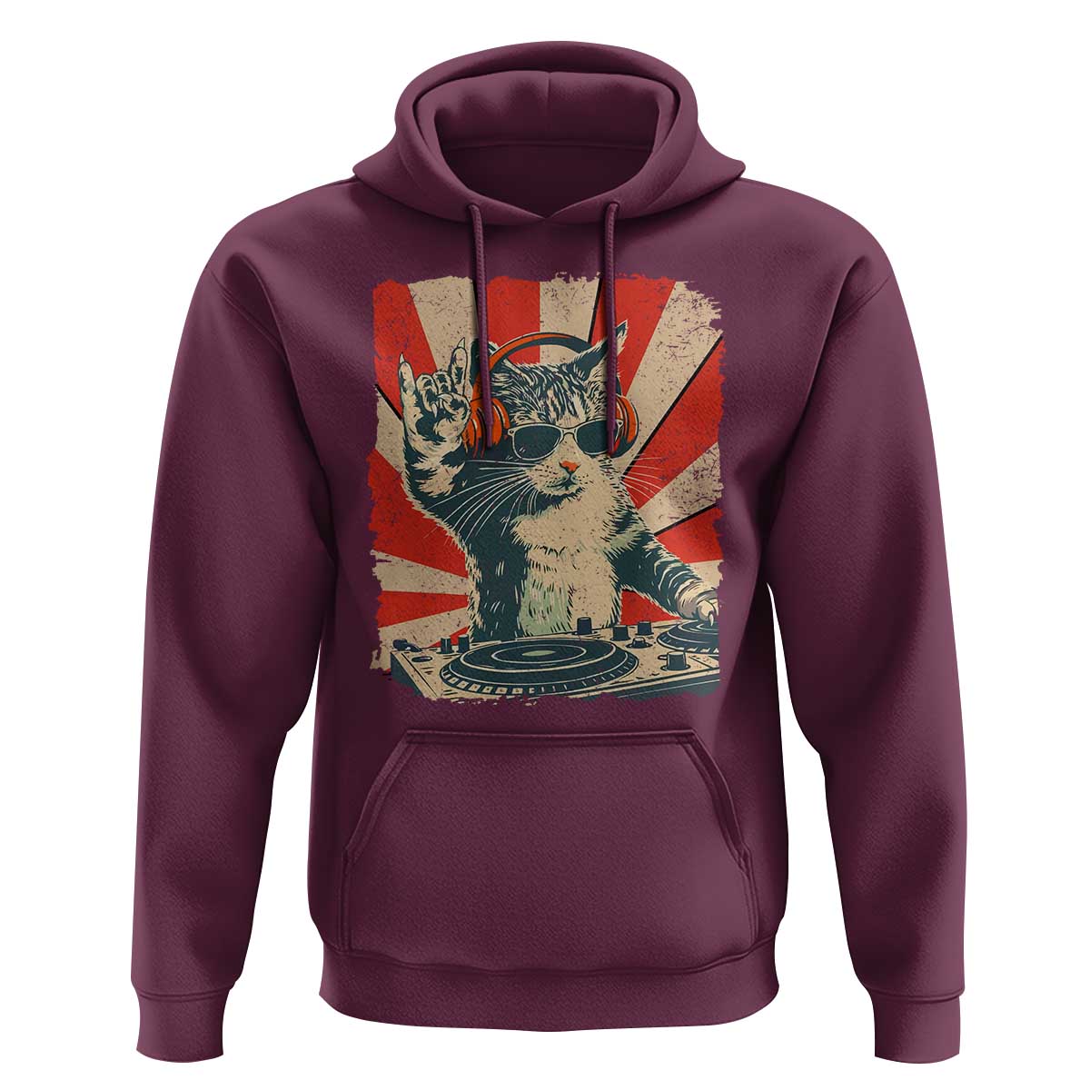Funny DJ Cat with Headphones Retro Music Lover Hoodie