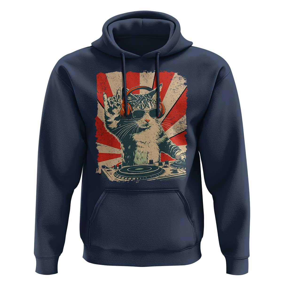 Funny DJ Cat with Headphones Retro Music Lover Hoodie