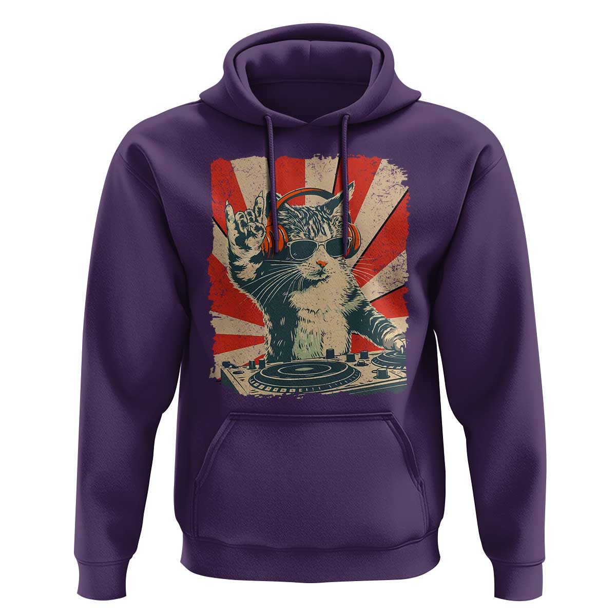 Funny DJ Cat with Headphones Retro Music Lover Hoodie