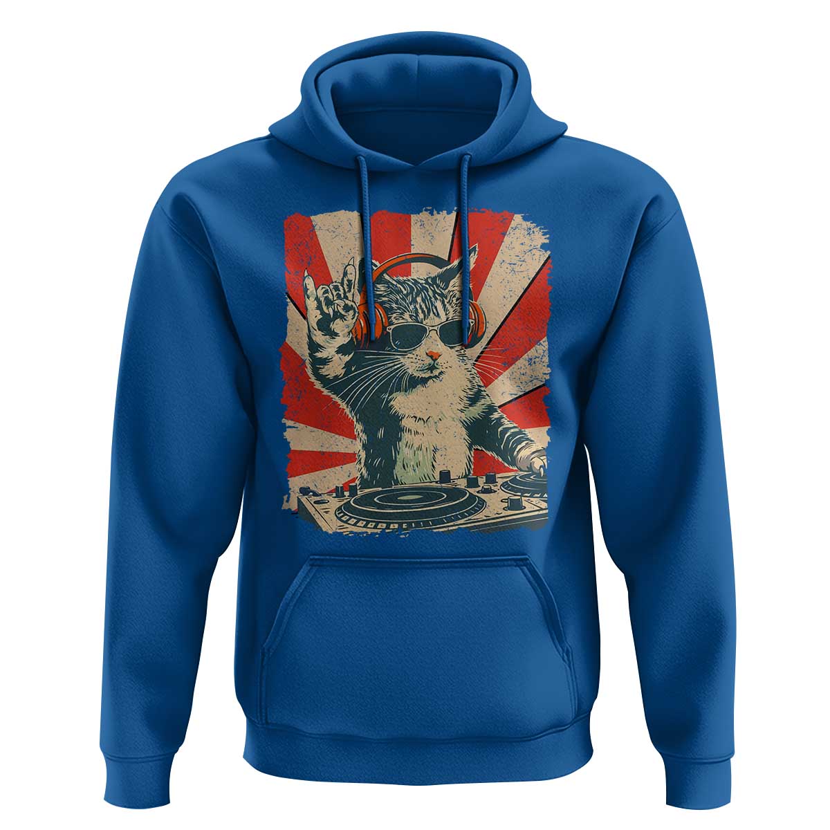 Funny DJ Cat with Headphones Retro Music Lover Hoodie