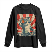 Funny DJ Cat with Headphones Retro Music Lover Long Sleeve Shirt