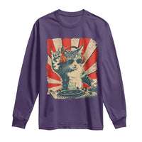 Funny DJ Cat with Headphones Retro Music Lover Long Sleeve Shirt