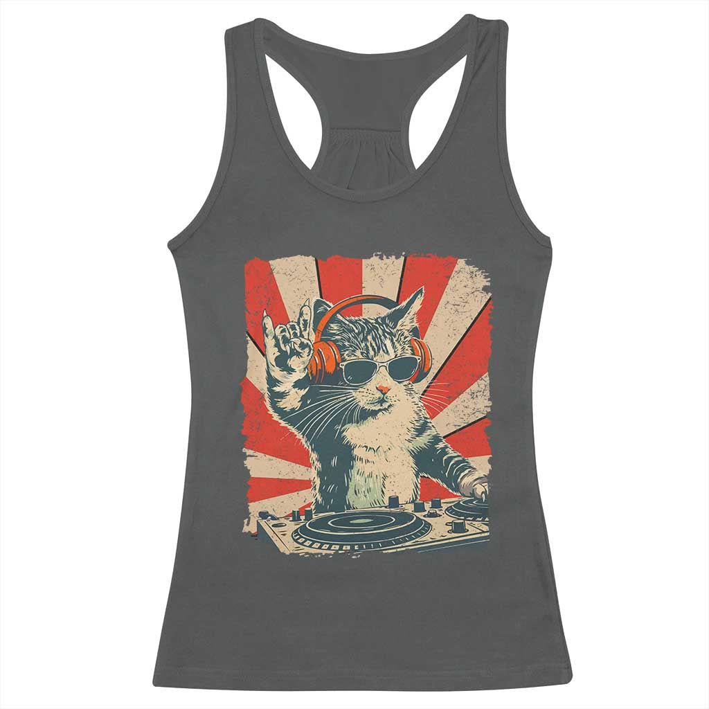 Funny DJ Cat with Headphones Retro Music Lover Racerback Tank Top