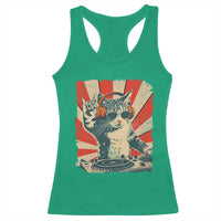 Funny DJ Cat with Headphones Retro Music Lover Racerback Tank Top