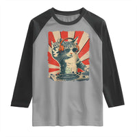 Funny DJ Cat with Headphones Retro Music Lover Raglan Shirt